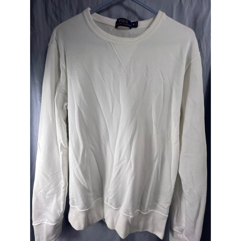 Polo Ralph Lauren Mens White Crewneck Sweatshirt Tonal Pony Logo Size Medium